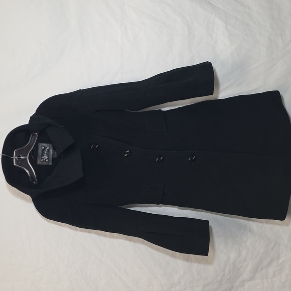 Mackage Wool Blend Cashmere Black Leather-Trimmed Coat Size XS - Picture 1 of 9